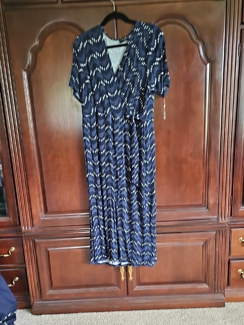 Lane Bryant Navy Blue Printed Wrap Maxi Dress